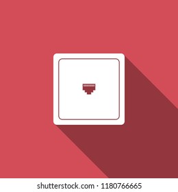 Ethernet socket sign. Network port - cable socket icon isolated with long shadow. LAN port icon. Local area connector icon. Flat design. Vector Illustration