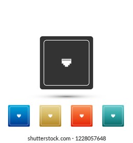 Ethernet socket sign. Network port - cable socket icon isolated on white background. LAN port icon. Local area connector icon. Set elements in colored icons. Flat design. Vector Illustration