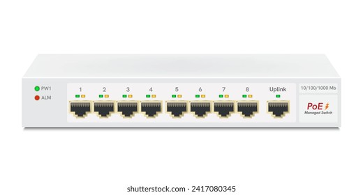 The ethernet switch for mounting with 9 ports, Gigabit Port. Network and ethernet cable with network switch. RJ45 Modular plugs for solid Cat5, Cat5e, CAT6 Ethernet Cable connecters.