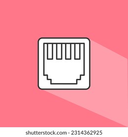 Ethernet vector icon in linear, outline icon isolated on pink background. Vector illustration.