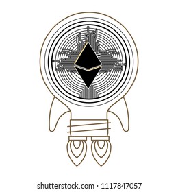 etherum coin with circuit lines and rocket