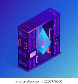 Etheteum farm concert. Isometric vector illustration