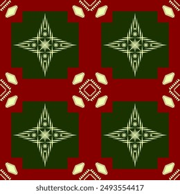 Ethic Abstract Ikat Art seamless pattern, geometric shapes in black, gray and black. on a turquoise background. Designed for backgrounds, illustrations, textures, fabrics, wallpapers, flags, carpets.