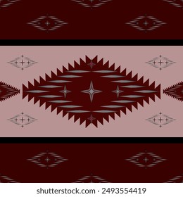 Ethic Abstract Ikat Art seamless pattern red grey and brown on pink background. Designed for backgrounds, illustrations, textures, fabrics, wallpapers, flags, carpets.