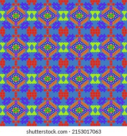 Alfombra de tela ética que adorna textiles nativos. Irate un patrón tribal sin fisuras. Ilustraciones de vectores geométricos trandicionales. Estilo bordado.