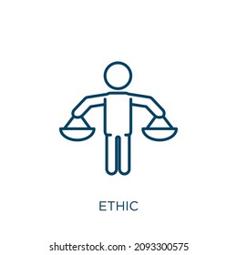 ethic icon. Thin linear ethic outline icon isolated on white background. Line vector ethic sign, symbol for web and mobile