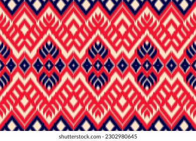 Ethic ikat Indian fabric abstract pattern. Tribal seamless pattern. Design background, wallpaper, illustration, fabric, clothing, rug, textile, batik, embroidery.