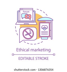 Ethical, cause marketing concept icon. Social responsibility idea thin line illustration. Healthy lifestyle promotion. Social advertisement. Vector isolated outline drawing. Editable stroke