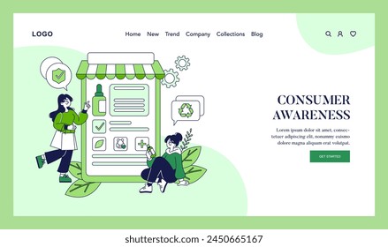 Ethical Cosmetics concept. Illustration presenting beauty shoppers engaging with eco-friendly products. Sustainable skincare choices, conscious consumerism. Vector illustration.