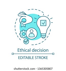 Ethical decision concept icon. Moral issue resolving idea thin line illustration. Business ethics. Conflict, problem resolution. Moral choice making. Vector isolated outline drawing. Editable stroke