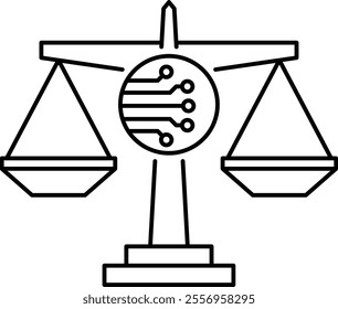 Ethical Decision Making icon. Scales depicting balanced decisions in AI and governance. Suitable for ethical discussions. Simple Black outline