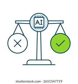 Icono de toma de decisiones éticas. Escalas que representan opciones en el ícono de Vector de sistemas de IA.