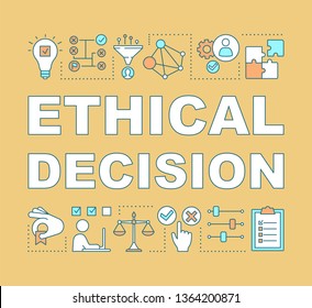 Ethical decision word concepts banner. Moral choice, solution. Ethical dilemma, issue solving. Presentation, website. Isolated lettering typography idea with linear icons. Vector outline illustration