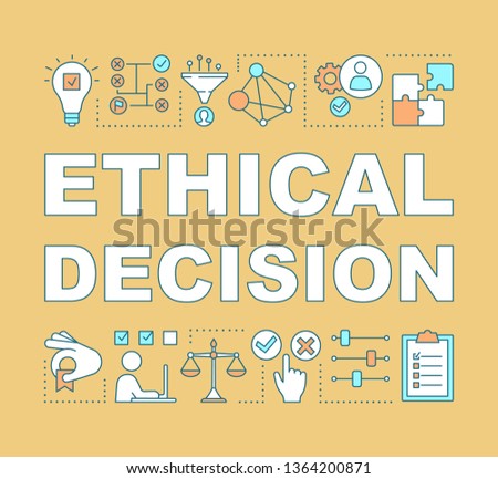 Ethical decision word concepts banner. Moral choice, solution. Ethical dilemma, issue solving. Presentation, website. Isolated lettering typography idea with linear icons. Vector outline illustration