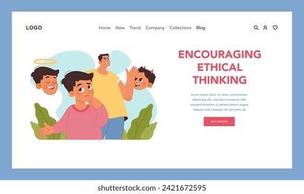 Ethical development concept. Child contemplating right and wrong, influenced by angelic and devilish figures, fostering moral reasoning. Importance of morality and ethics. Flat vector illustration