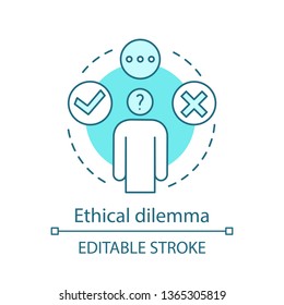 Ethical dilemma concept icon. Moral issue idea thin line illustration. Ethical problem, choice. Decision making. Conflict resolving. Moral reasoning. Vector isolated outline drawing. Editable stroke