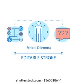 Ethical Dilemma Concept Icon. Moral Problem Solving Idea Thin Line Illustration. Ethical Decision Making. Conflict Resolution. Questionable Issue. Vector Isolated Outline Drawing. Editable Stroke