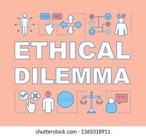 Ethical Dilemma Word Concepts Banner. Moral Choice, Solution. Ethical Decision Making. Presentation, Website. Isolated Lettering Typography Idea With Linear Icons. Vector Outline Illustration