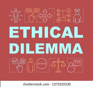 Ethical Dilemma Word Concepts Banner. Moral Choice, Solution. Ethical Decision Making. Presentation, Website. Isolated Lettering Typography Idea With Linear Icons. Vector Outline Illustration