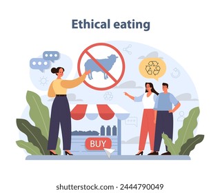 Ethical Eating Concept. Individuals advocate for responsible food choices, emphasizing meatless diets and environmental sustainability.