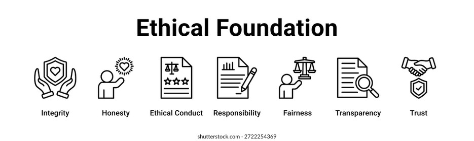 Concepto de Ilustración vectorial de ícono de Anuncio de Web ético para negocios con ícono de integridad, honestidad, conducta ética, responsabilidad, equidad.