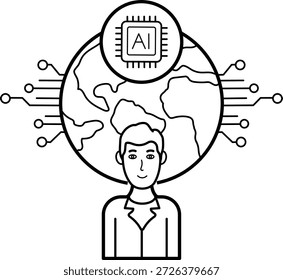 Concepto de inteligencia artificial ética y global, diseño de iconos de Vector de red de inteligencia digital mundial, automatización de IA ilustración de stock