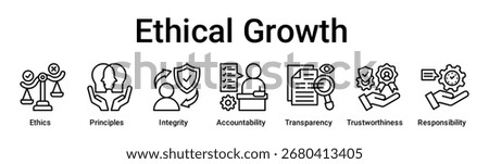 Ethical Growth banner web icon vector illustration concept for education with icon of Ethics, Principles, Integrity, Accountability, Transparency, Trustworthiness.