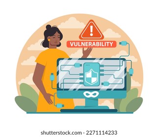 Ethical hacker. Character conducting a security penetration test. White hat exploring vulnerabilities of code to improve cyber security. Flat vector illustration