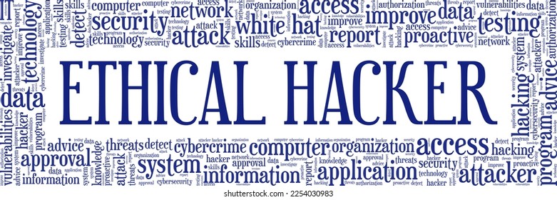 Ethical Hacker word cloud conceptual design isolated on white background.