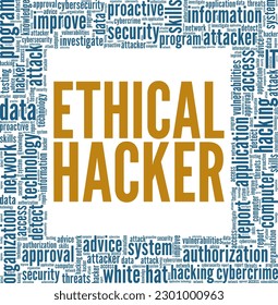 Ethical Hacker word cloud conceptual design isolated on white background.