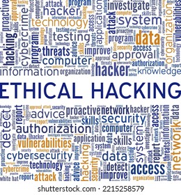 Ethical Hacking word cloud conceptual design isolated on white background.