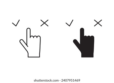 Ethical investment true or false outline icon collection or set. right or wrong hand sign Thin vector line art
