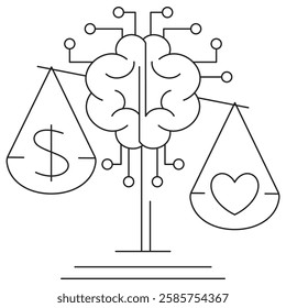 Ethical Issues in Machine Learning icon. Simple outline monochrome black vector pictogram with thin lines on a transparent background. Line thickness is editable