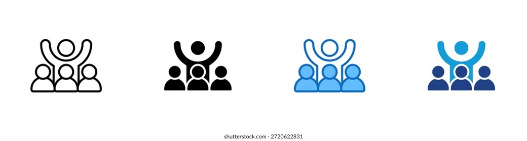 Ethical Leadership Behavior Multiple Style Icon Design Vector - group of three people with leader behind them, representing guidance, moral leadership, and positive team influence