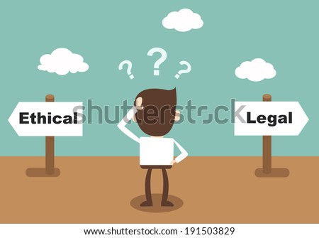 Ethical and Legal - businessman confused Standing at the crossroad 