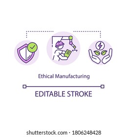 Ethical manufacturing concept icon. Ecological facility production. Zero waste process. Sustainable development idea thin line illustration. Vector isolated outline RGB color drawing. Editable stroke