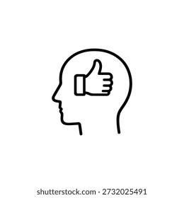 Ethical mindset icon human head with thumbs up symbol black and white vector illustration