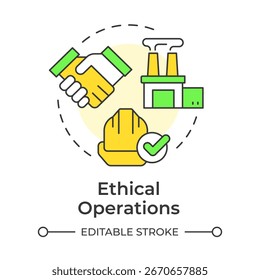 Icono de concepto multicolor de operaciones éticas. Gestión de los recursos de la empresa. Tipo de prácticas comerciales ecológicas. Ilustración de línea de forma redonda. Abstractas idea. Diseño gráfico. Fácil de usar en el folleto