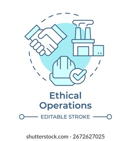 Icono de concepto azul suave de operaciones éticas. Gestión de los recursos de la empresa. Tipo de prácticas comerciales ecológicas. Ilustración de línea de forma redonda. Abstractas idea. Diseño gráfico. Fácil de usar en el folleto