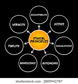Ethical principles accountability justice nonmaleficence autonomy beneficence fidelity veracity flowchart mind map business concept strategy diagram planning structure organization charting ideas