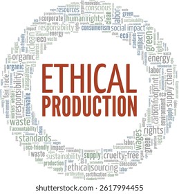 Ethical Production word cloud conceptual design isolated on white background.