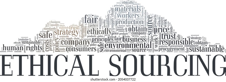 Ethical sourcing vector illustration word cloud isolated on white background.