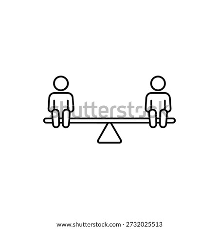 Ethics balance black and white vector illustration of two people on seesaw symbol of equality fairness justice and moral decision making