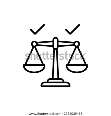 Ethics balance scale black and white vector icon with check marks symbol of morality justice and fair decision making