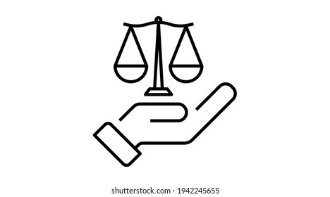 Ethics Icon , Law And Justice. Scale And Hand Line Symbol .Vector Linear Illustration. Isolated