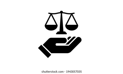 Ethics icon , law and justice. scale and hand line symbol .Vector linear illustration. Isolated - Shutterstock ID 1943057035