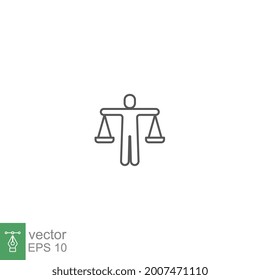 Ethics icon. Person with a scale balance business corporate can be used for web and mobile perfect morality logo. Line style pictogram vector illustration design on white background. EPS 10