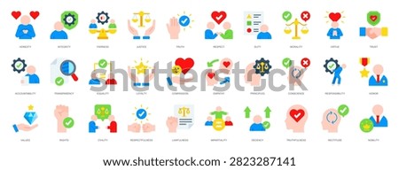 Ethics Icon Set Flat Color Style