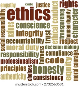 Ética, integridad, honestidad, responsabilidad social y opciones morales Word Cloud 
