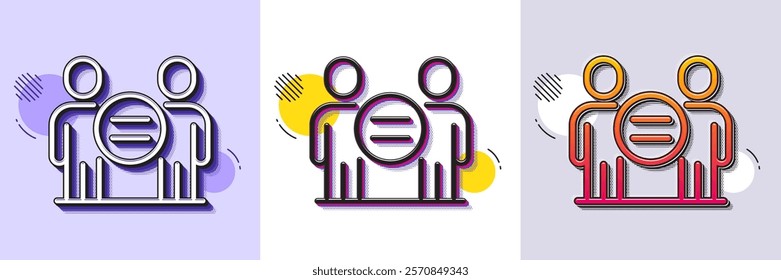 Ethics line icon. Halftone dotted pattern. Gradient icon with grain shadow. Gender equality sign. Equal balance symbol. Line ethics icon. Various designs. Vector